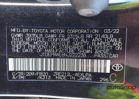 2022 Toyota Corolla Le z USA, uszkodzony, nr VIN JTDEPMAE6NJ222238